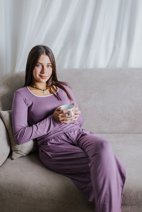 Women Fall pajama set Lavender shirt + Pants